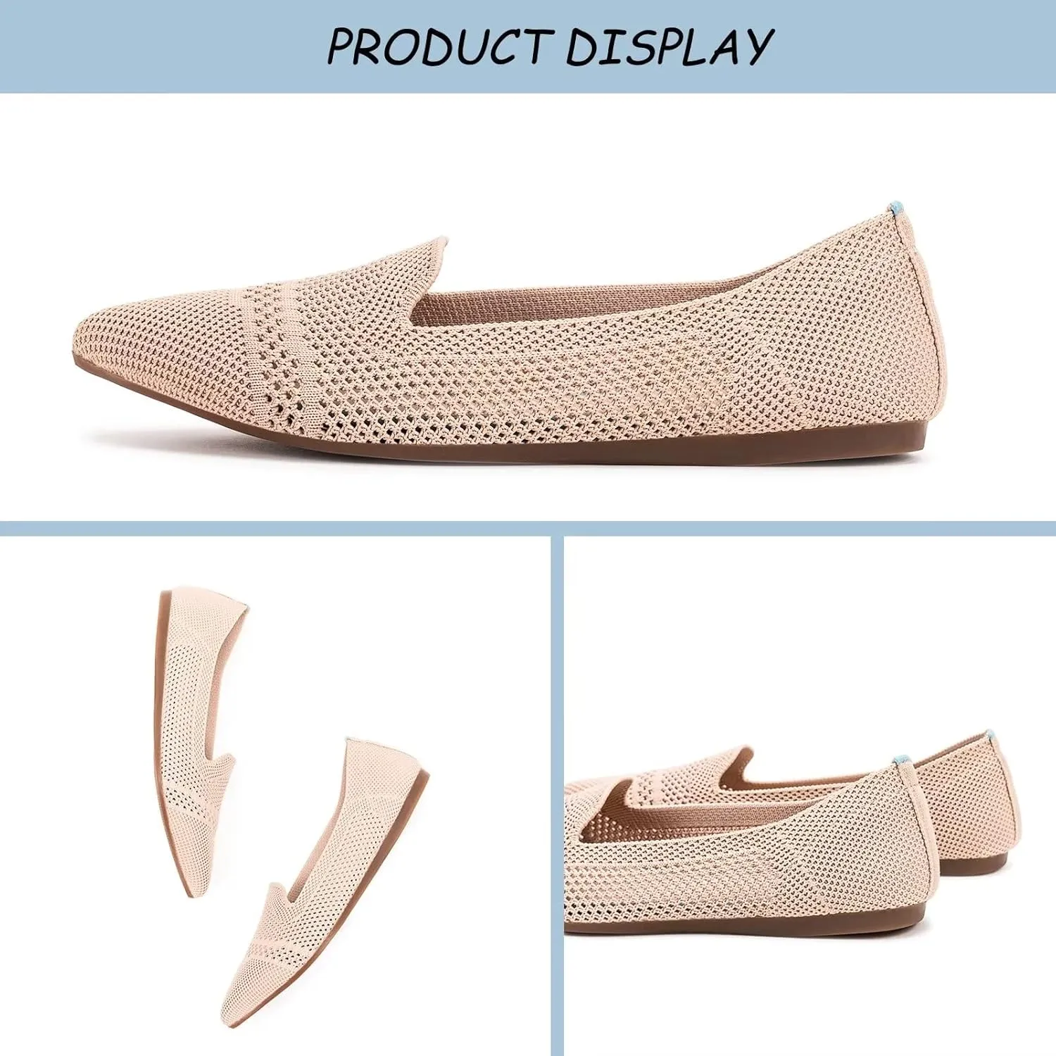 Frank Mully Women's Casual Loafer Flats Slip On Loafer Shoes Comfortable Knit Flat Shoes Classics Pointy Toe Loafer Flats,for Work,Travel
