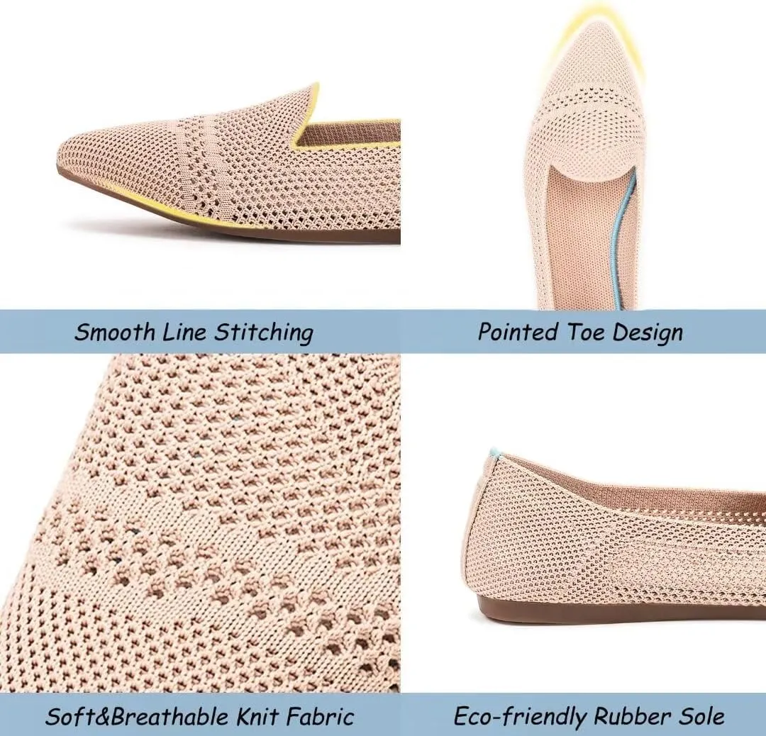 Frank Mully Women's Casual Loafer Flats Slip On Loafer Shoes Comfortable Knit Flat Shoes Classics Pointy Toe Loafer Flats,for Work,Travel