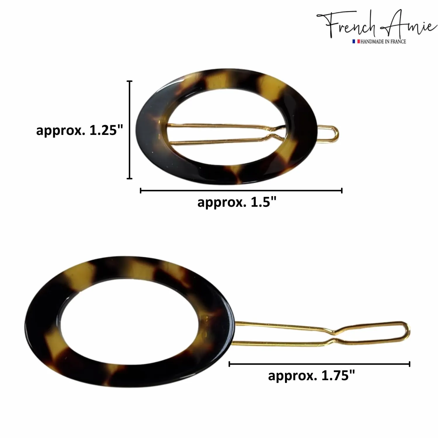French Amie Oval Hoop Small 1 1/2” Yellow Tokyo Celluloid Handmade Snap Hair Clips for Women Tige Boule Clasp Side Slide-in Barrette Clip Hair Accessories for Girl - 2 Pieces