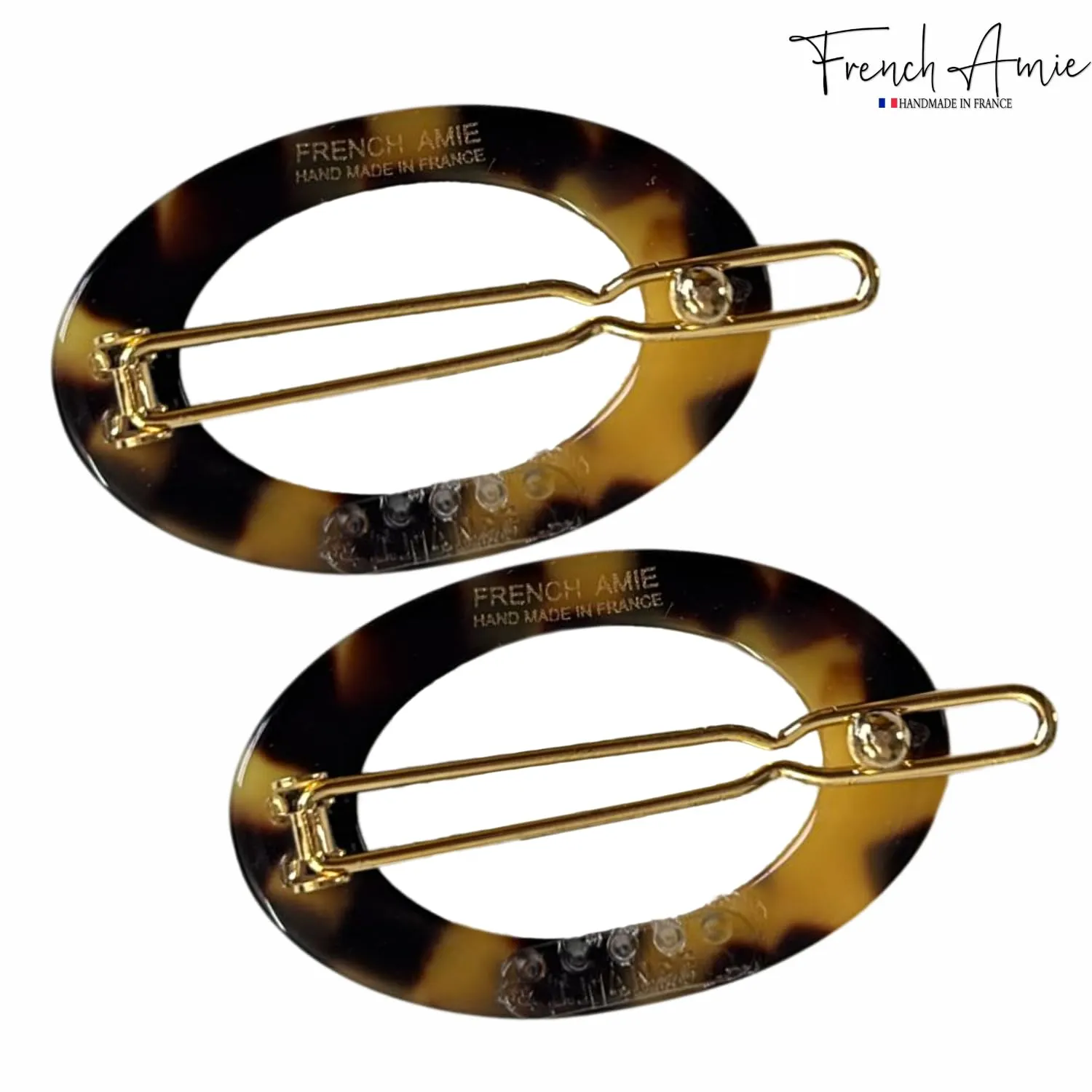 French Amie Oval Hoop Small 1 1/2” Yellow Tokyo Celluloid Handmade Snap Hair Clips for Women Tige Boule Clasp Side Slide-in Barrette Clip Hair Accessories for Girl - 2 Pieces