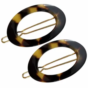 French Amie Oval Hoop Small 1 1/2” Yellow Tokyo Celluloid Handmade Snap Hair Clips for Women Tige Boule Clasp Side Slide-in Barrette Clip Hair Accessories for Girl - 2 Pieces