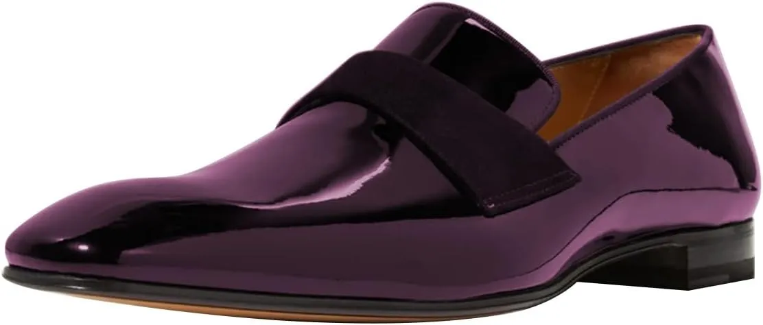 FSJ Men's Square Toe Slip-On Loafers Patent Leather Strap Across Comfortable Casual Formal Wedding Tuxedo Shoes Size 4-16 US