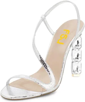 FSJ Women Open Toe Jeweled High Heel Sandals S Strap Slip On Crystal Bead Heels Sexy Ladies Bridal Wedding Party Dress Shoes Size 4-15 US