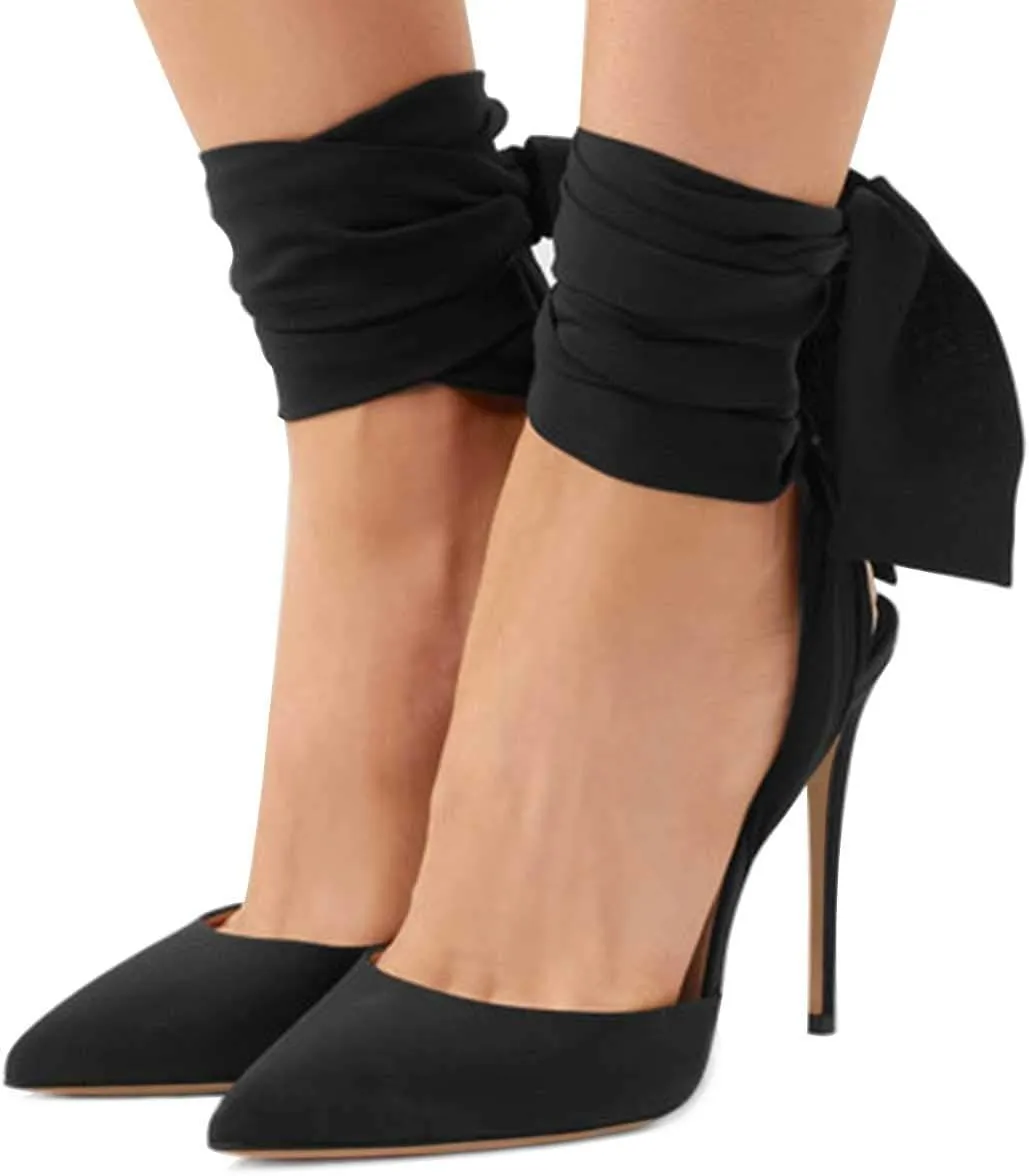 FSJ Women Strappy Ankle Wrap Sandal Ribbon Lace-up Stiletto High Heels Pointed Toe D'Orsay Slingback Pump Shoe Size 4-15 US