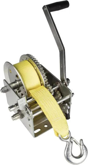 Fulton 142424 Boat Trailer Winch, Two-Speed, 3,200 lbs. Capacity, 20 Foot Strap, 10 Inch Handle, Hand Brake