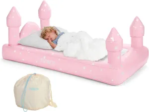 FUNBOY Kids Pink Castle Sleepover Travel Bed & Air Mattress. Perfect for Sleepovers. Includes Carrying Storage Bag, Twin