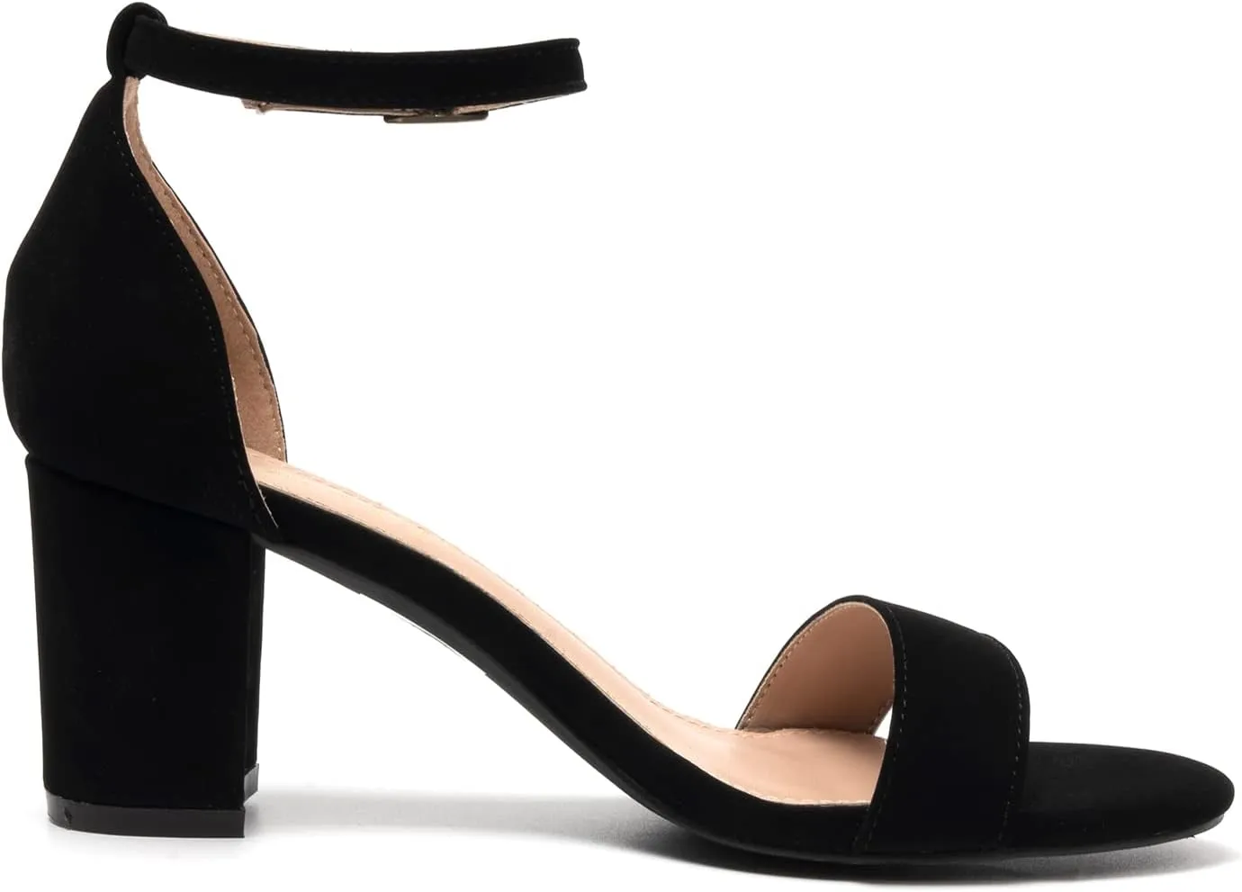 FUNKYMONKEY Women's Chunky High Heels Sandals,Two Strap Open Toe Ankle Strap Heeled Sandal,Party Wedding Strappy Buckle Sandals