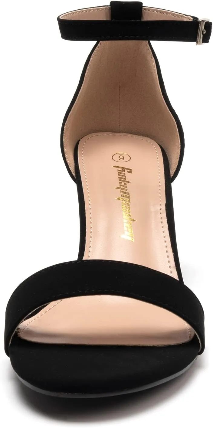 FUNKYMONKEY Women's Chunky High Heels Sandals,Two Strap Open Toe Ankle Strap Heeled Sandal,Party Wedding Strappy Buckle Sandals