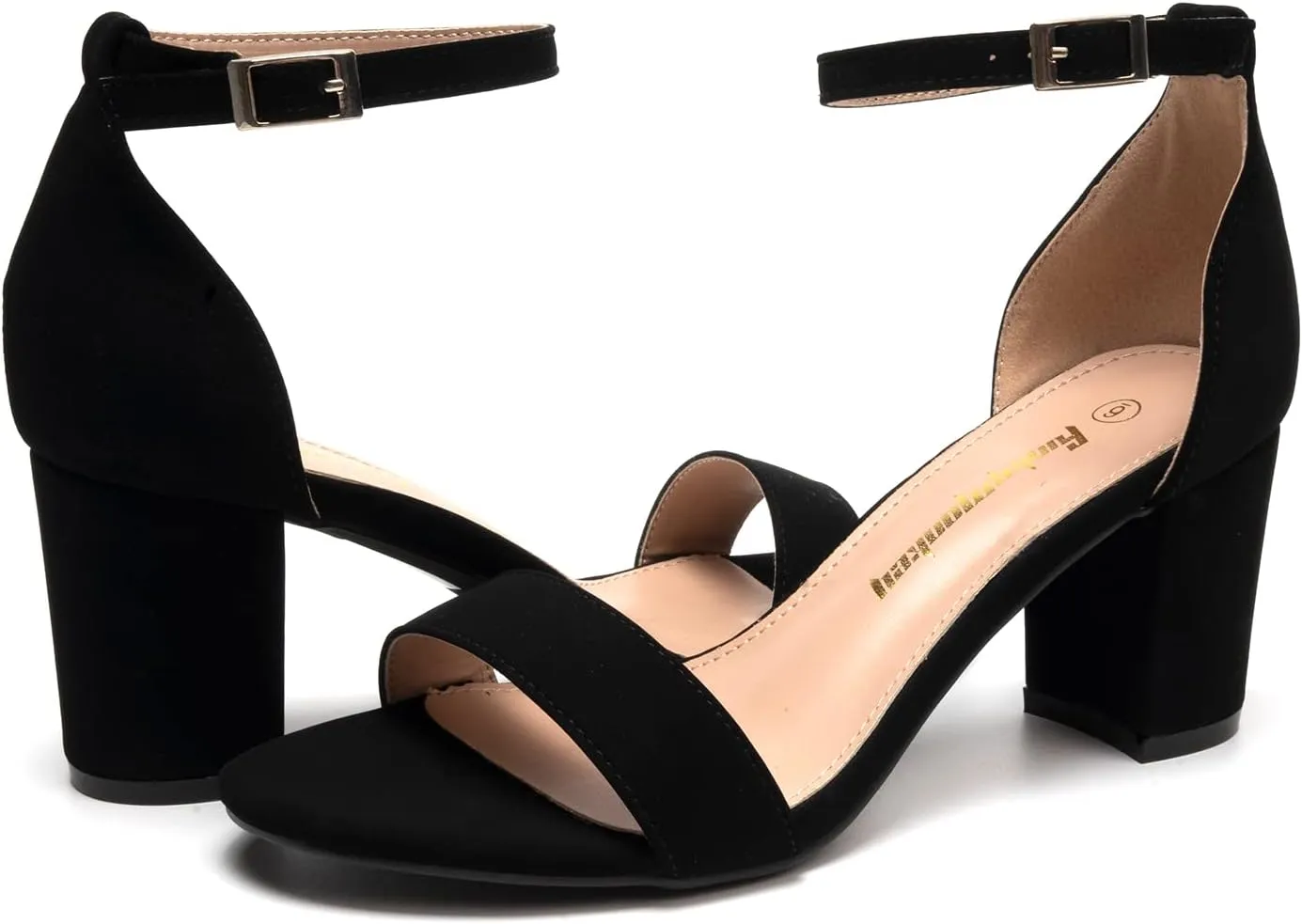 FUNKYMONKEY Women's Chunky High Heels Sandals,Two Strap Open Toe Ankle Strap Heeled Sandal,Party Wedding Strappy Buckle Sandals