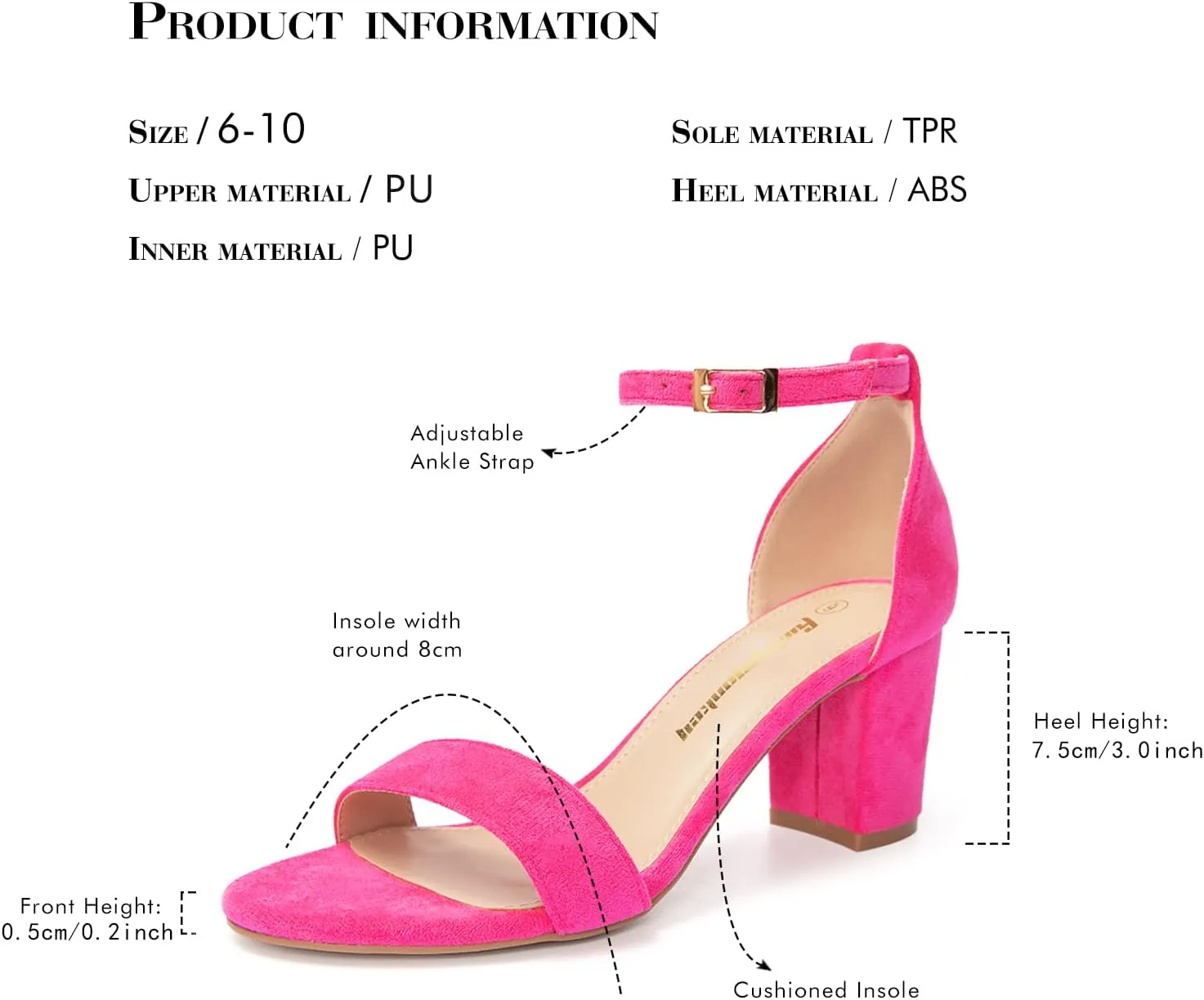 FUNKYMONKEY Women's Chunky High Heels Sandals,Two Strap Open Toe Ankle Strap Heeled Sandal,Party Wedding Strappy Buckle Sandals