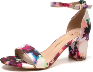 FUNKYMONKEY Women's Chunky High Heels Sandals,Two Strap Open Toe Ankle Strap Heeled Sandal,Party Wedding Strappy Buckle Sandals