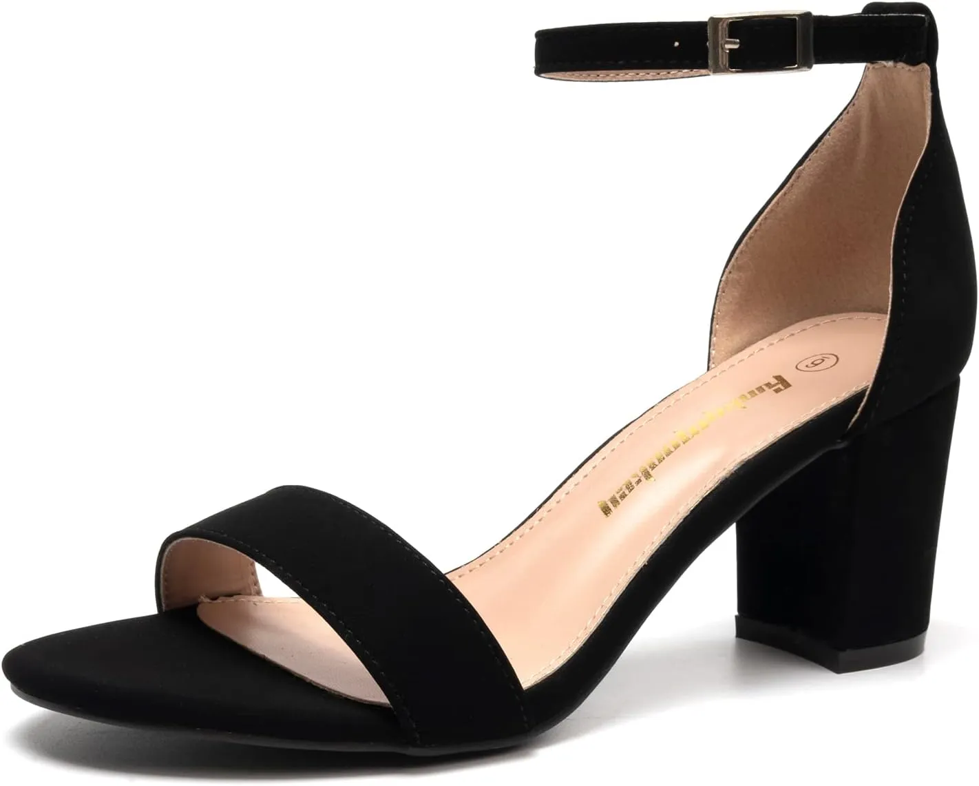 FUNKYMONKEY Women's Chunky High Heels Sandals,Two Strap Open Toe Ankle Strap Heeled Sandal,Party Wedding Strappy Buckle Sandals