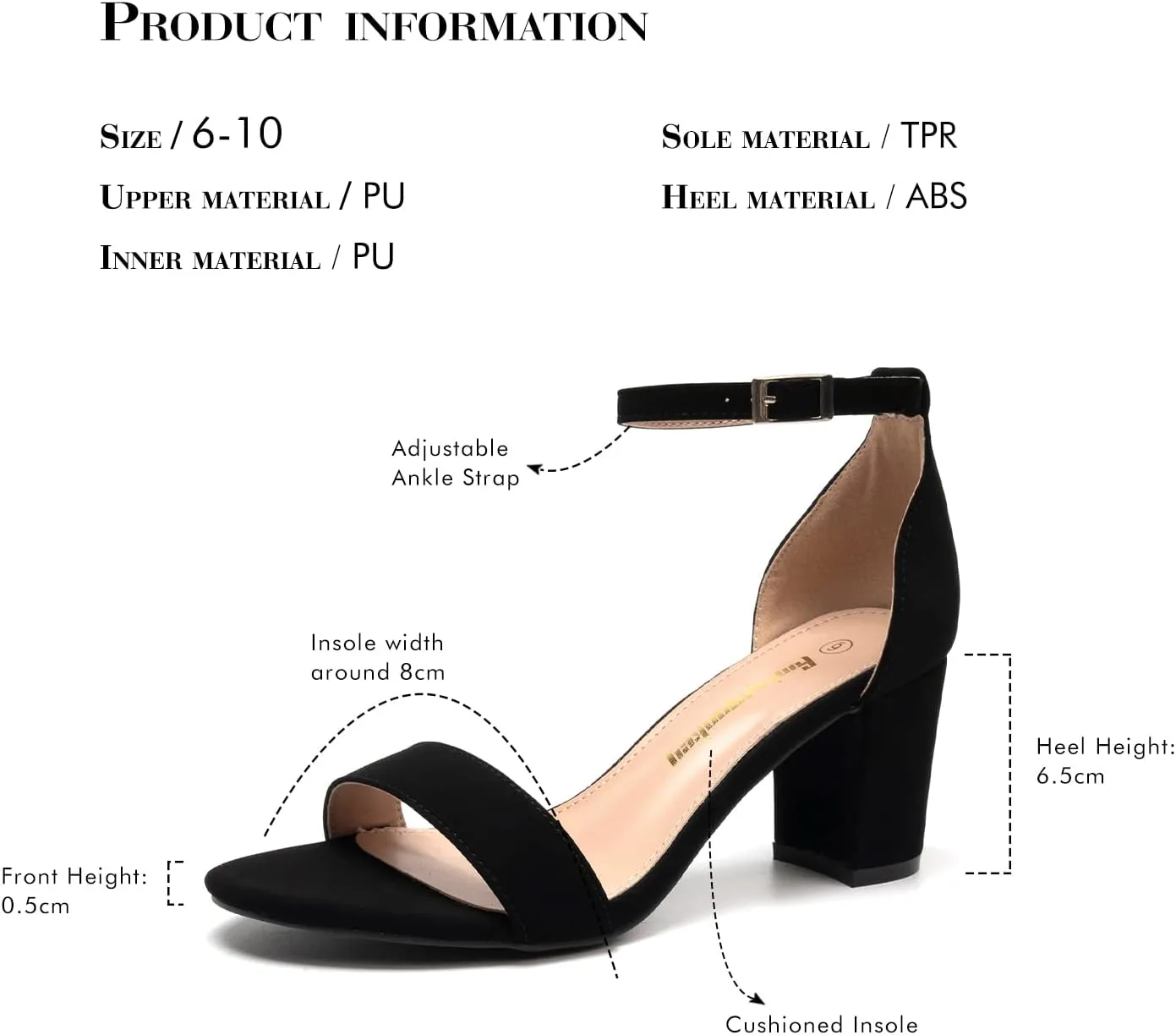 FUNKYMONKEY Women's Chunky High Heels Sandals,Two Strap Open Toe Ankle Strap Heeled Sandal,Party Wedding Strappy Buckle Sandals