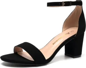 FUNKYMONKEY Women's Chunky High Heels Sandals,Two Strap Open Toe Ankle Strap Heeled Sandal,Party Wedding Strappy Buckle Sandals