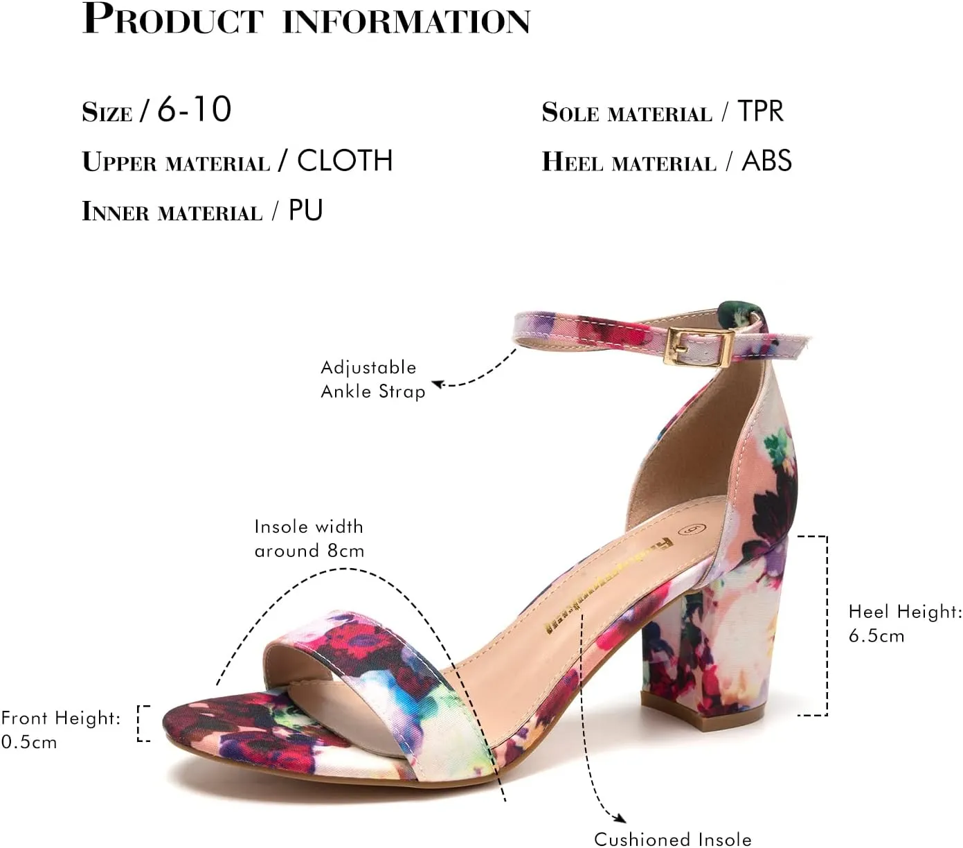 FUNKYMONKEY Women's Chunky High Heels Sandals,Two Strap Open Toe Ankle Strap Heeled Sandal,Party Wedding Strappy Buckle Sandals
