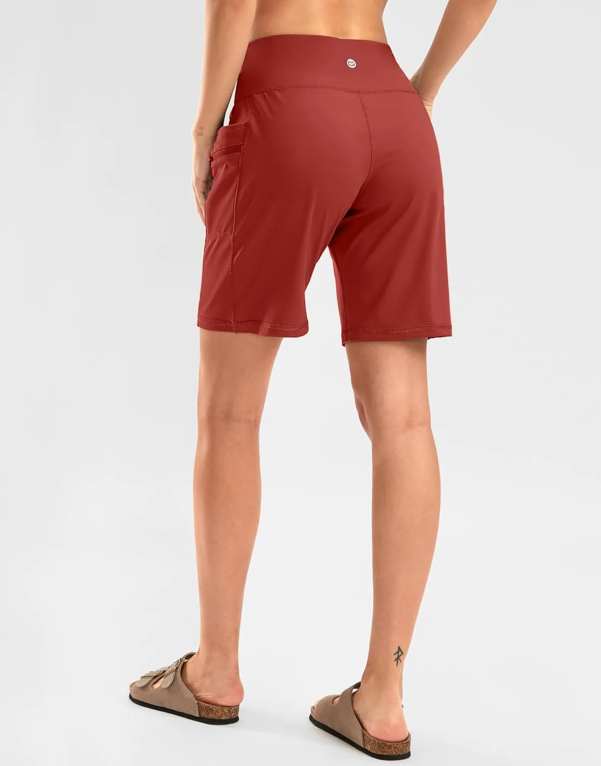 G Gradual Women's High Waisted 9" Bermuda Shorts with Zipper Pockets Athletic Workout Long Shorts for Women Knee Length