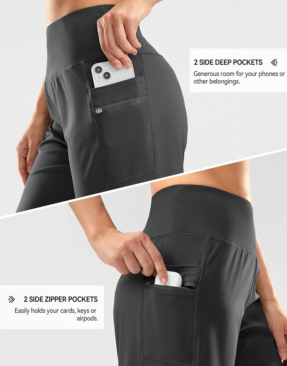 G Gradual Women's High Waisted 9" Bermuda Shorts with Zipper Pockets Athletic Workout Long Shorts for Women Knee Length