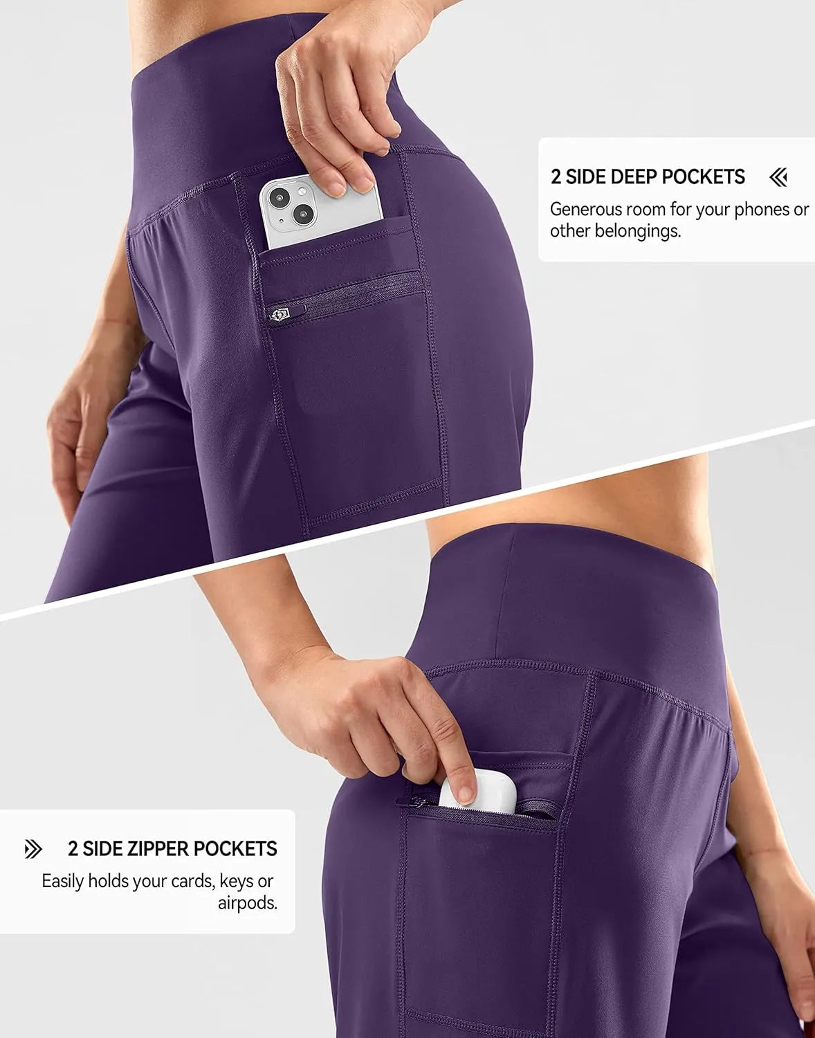 G Gradual Women's High Waisted 9" Bermuda Shorts with Zipper Pockets Athletic Workout Long Shorts for Women Knee Length