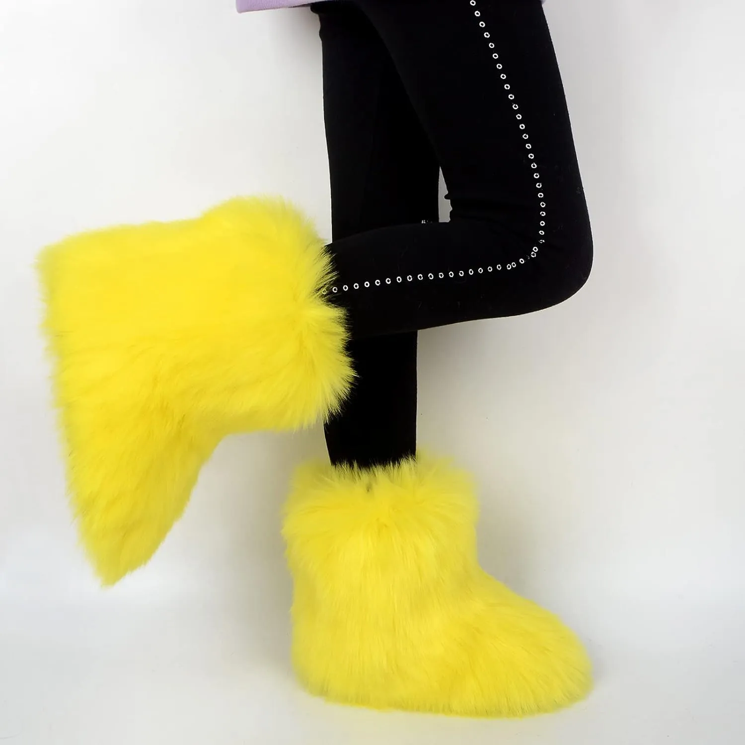 Gegefur Girls Boys Kids Faux Fur Boots Furry Fuzzy Fluffy Warm Winter Snow Boots Flat Shoes Outdoor