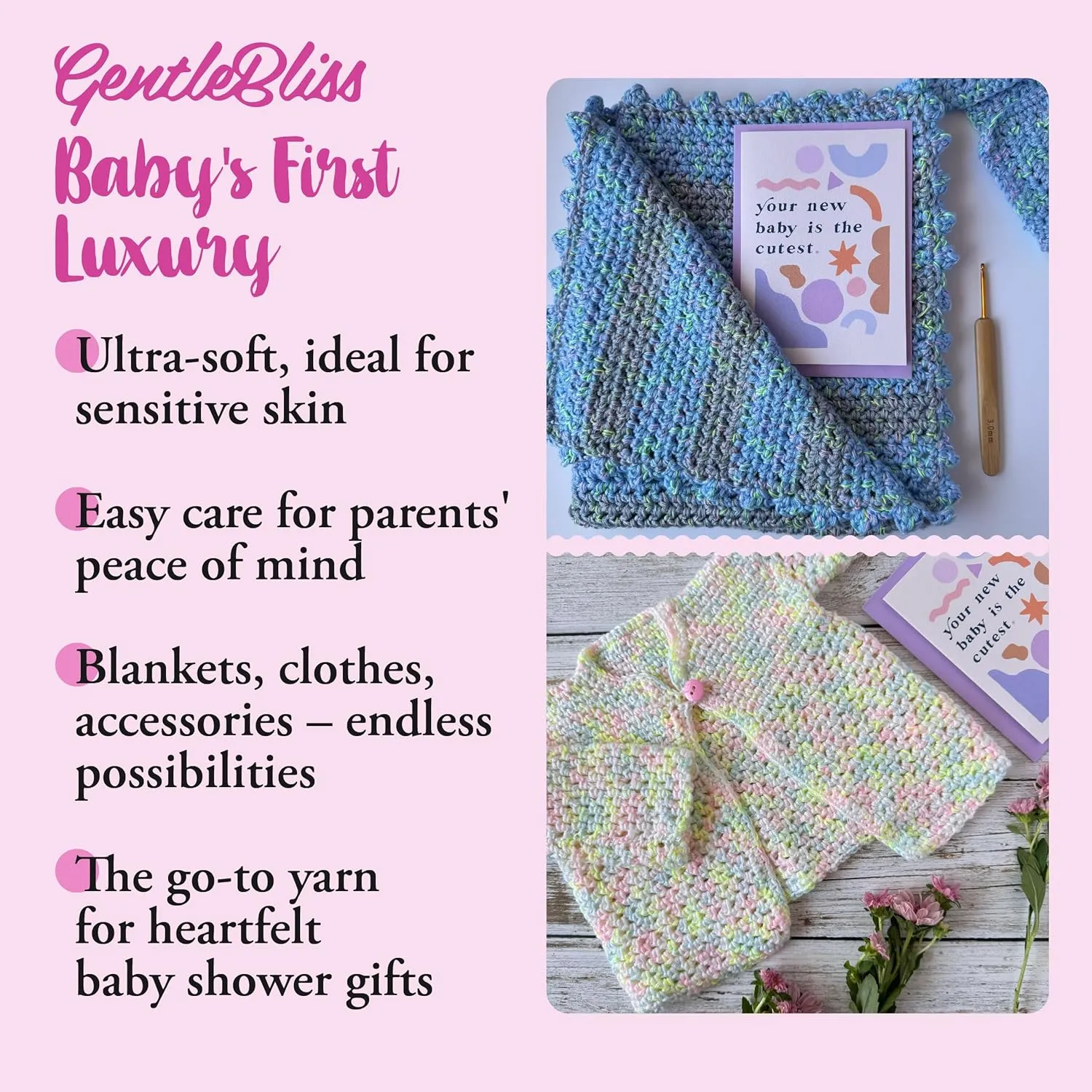 GentleBliss Soft Baby Yarn for Crocheting, 8 Skeins, 880Yds/400G, Free Patterns - Acrylic Baby Blanket Yarn for Knitting - Light Worsted 3 DK Weight - Pink Grapefruit