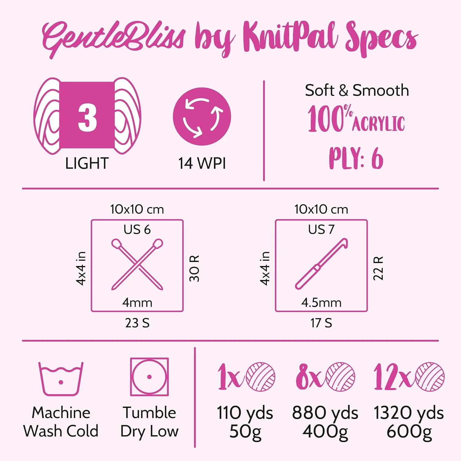 GentleBliss Soft Baby Yarn for Crocheting, 8 Skeins, 880Yds/400G, Free Patterns - Acrylic Baby Blanket Yarn for Knitting - Light Worsted 3 DK Weight - Pink Grapefruit