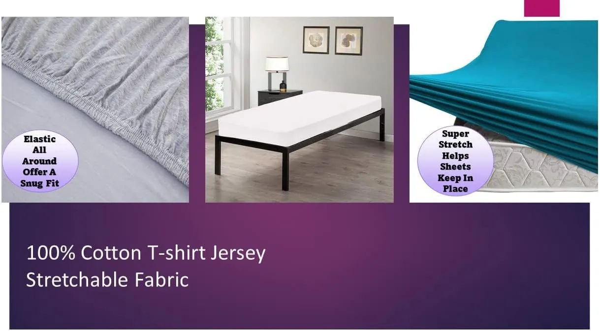 Gilbins 100% Combed T-Shirt Cotton Jersey Knit Camp/Bunk/Rv Sheet Set, 1 Fitted cot Sheet, 1 Flat Sheet, 1 Standard Pillow case Heather Grey