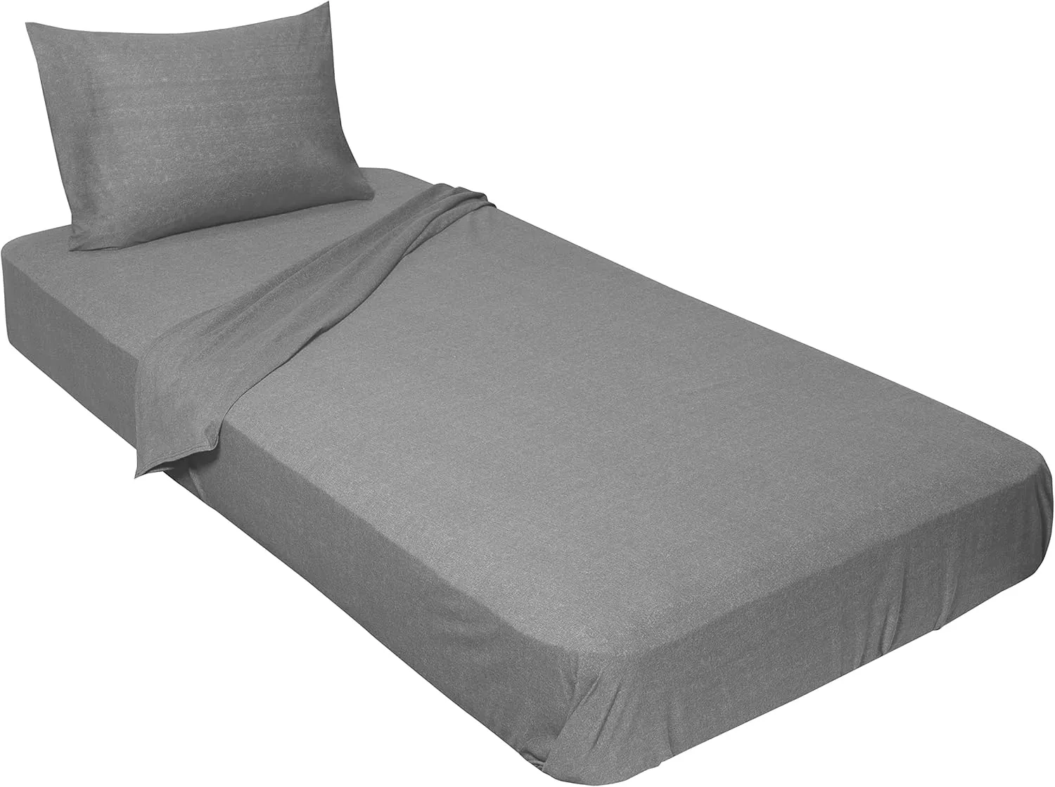 Gilbins 100% Combed T-Shirt Cotton Jersey Knit Camp/Bunk/Rv Sheet Set, 1 Fitted cot Sheet, 1 Flat Sheet, 1 Standard Pillow case Heather Grey