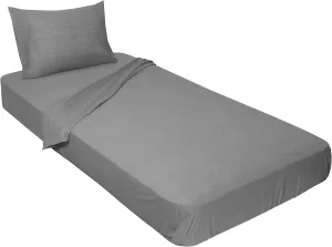 Gilbins 100% Combed T-Shirt Cotton Jersey Knit Camp/Bunk/Rv Sheet Set, 1 Fitted cot Sheet, 1 Flat Sheet, 1 Standard Pillow case Heather Grey