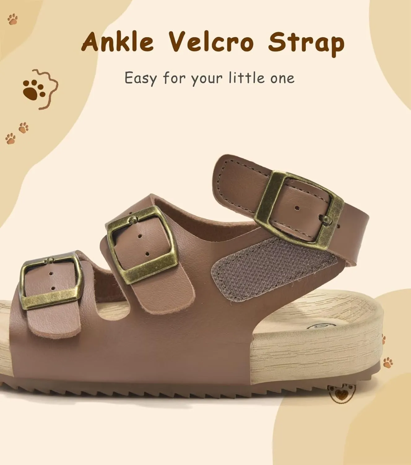 Girls Boys Sandal Adjustable Double Buckle Casual Flat Open Toe Lightweight Summer Shoes Hook Loop Sandal for Toddler Little Big Kid