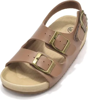 Girls Boys Sandal Adjustable Double Buckle Casual Flat Open Toe Lightweight Summer Shoes Hook Loop Sandal for Toddler Little Big Kid