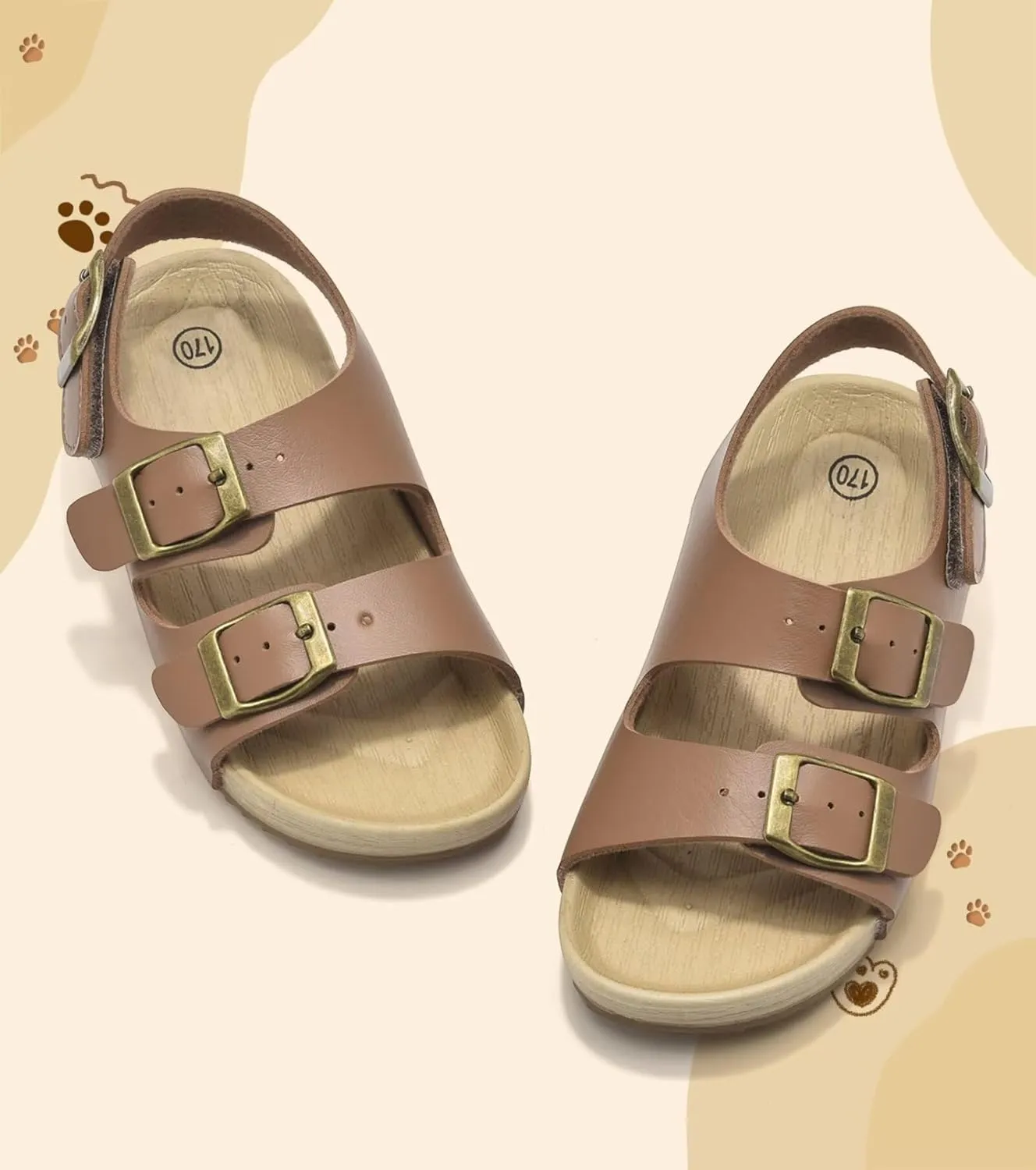 Girls Boys Sandal Adjustable Double Buckle Casual Flat Open Toe Lightweight Summer Shoes Hook Loop Sandal for Toddler Little Big Kid