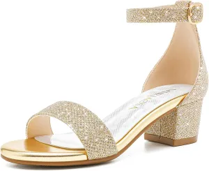 Girls High Heels Sandal for Girls Open Toe Ankle Buckle Strap Dress Shoes for Little Big Kids in Wedding Party Block Chunky Pump Sandals