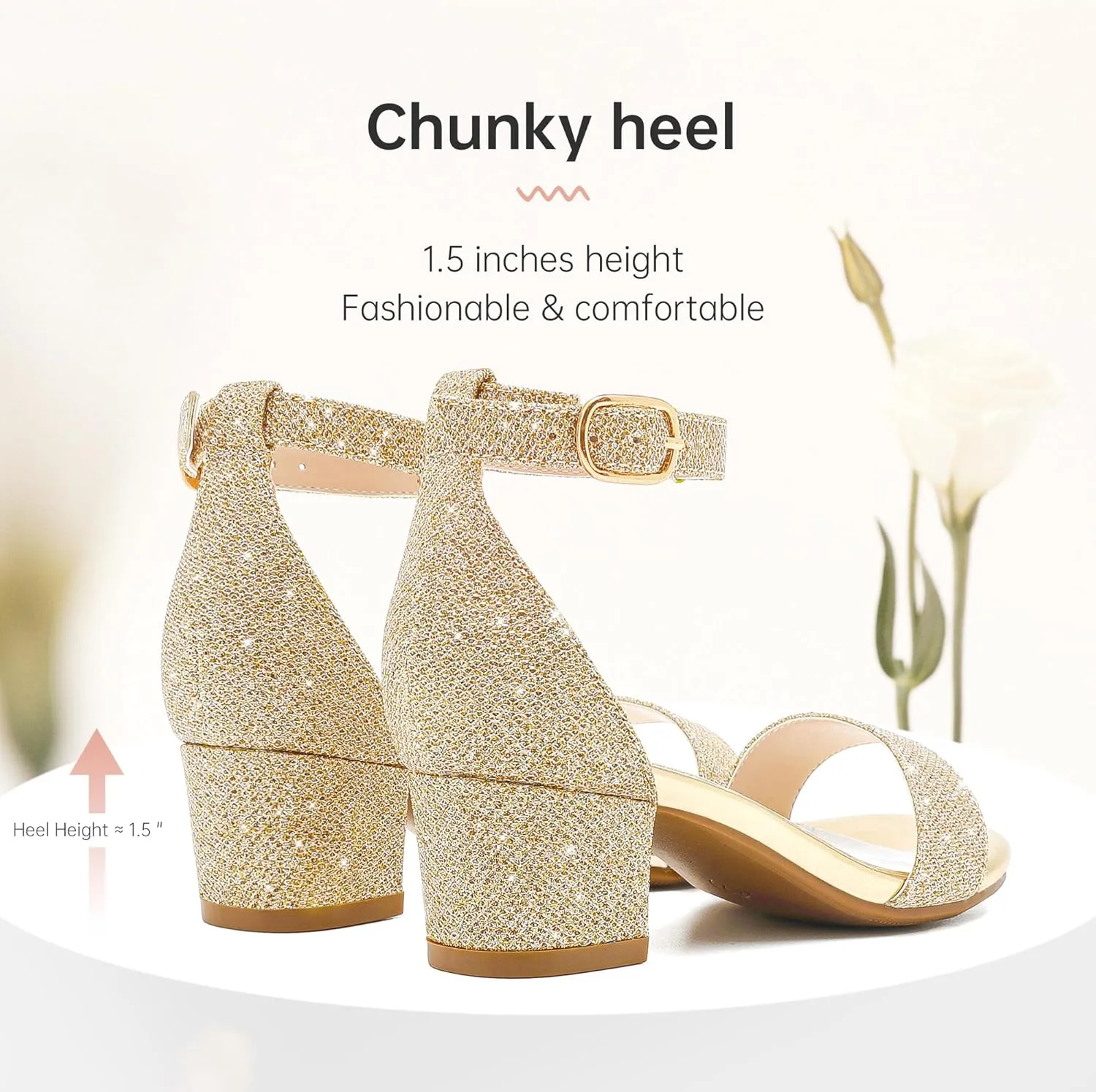 Girls High Heels Sandal for Girls Open Toe Ankle Buckle Strap Dress Shoes for Little Big Kids in Wedding Party Block Chunky Pump Sandals
