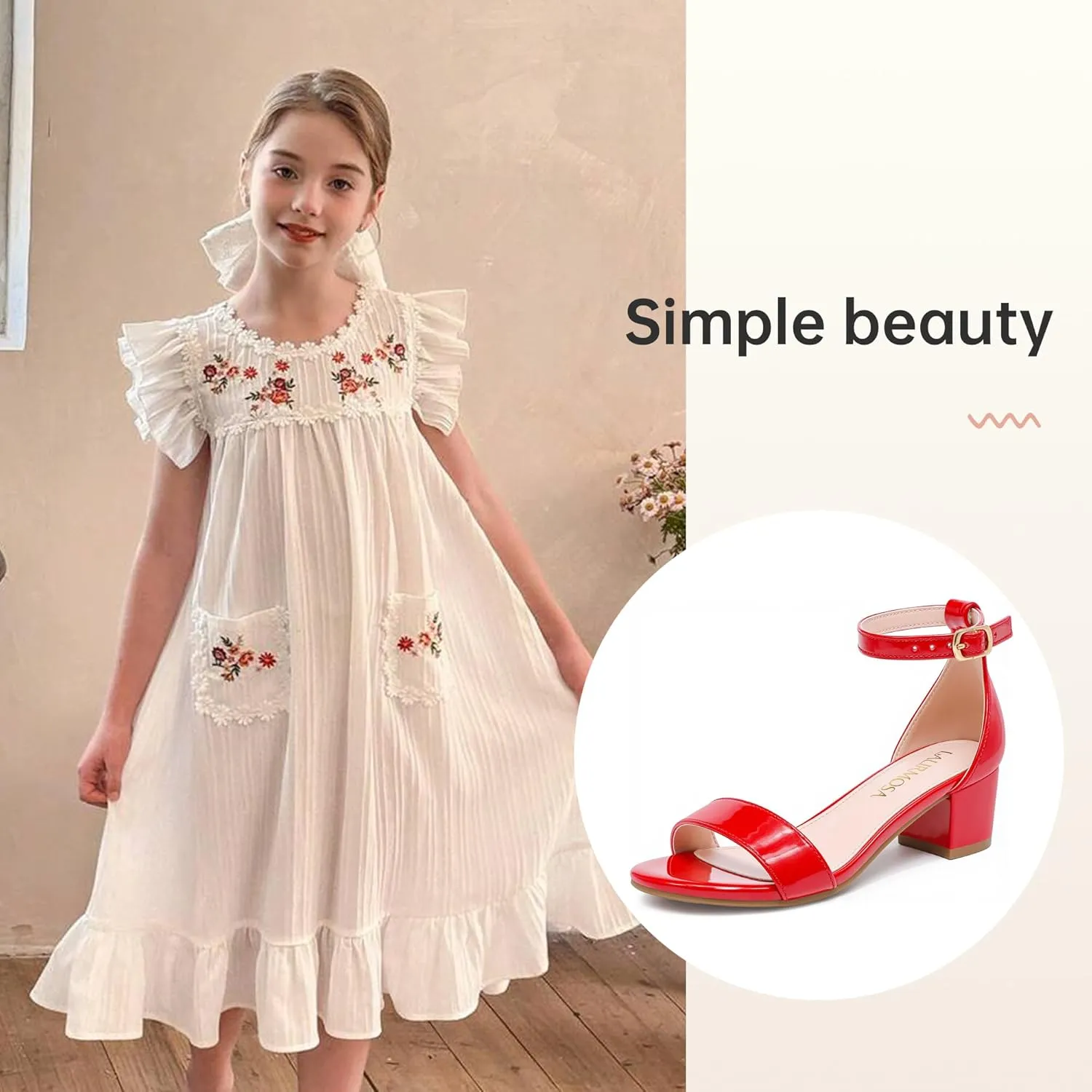 Girls High Heels Sandal for Girls Open Toe Ankle Buckle Strap Dress Shoes for Little Big Kids in Wedding Party Block Chunky Pump Sandals