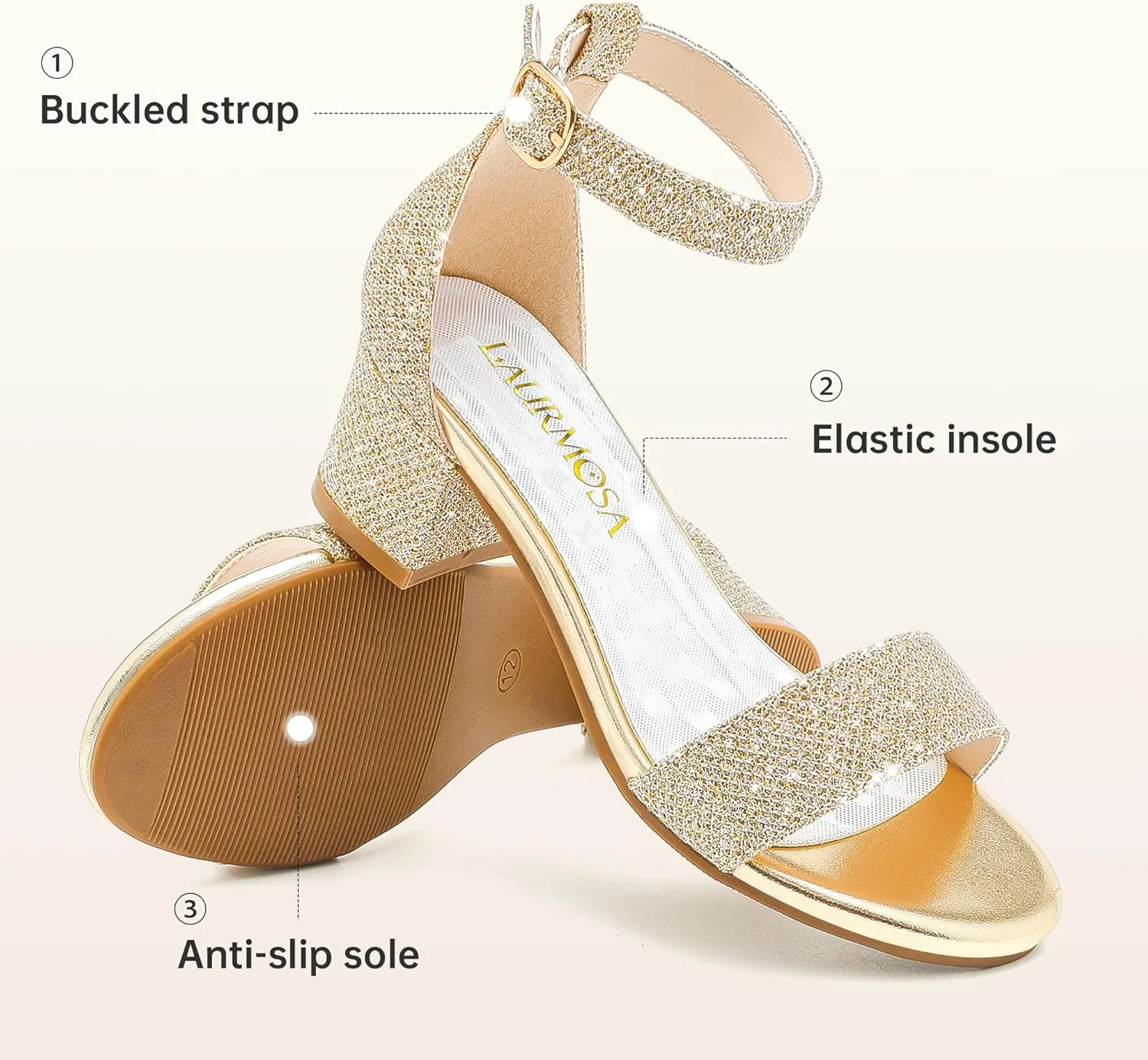 Girls High Heels Sandal for Girls Open Toe Ankle Buckle Strap Dress Shoes for Little Big Kids in Wedding Party Block Chunky Pump Sandals