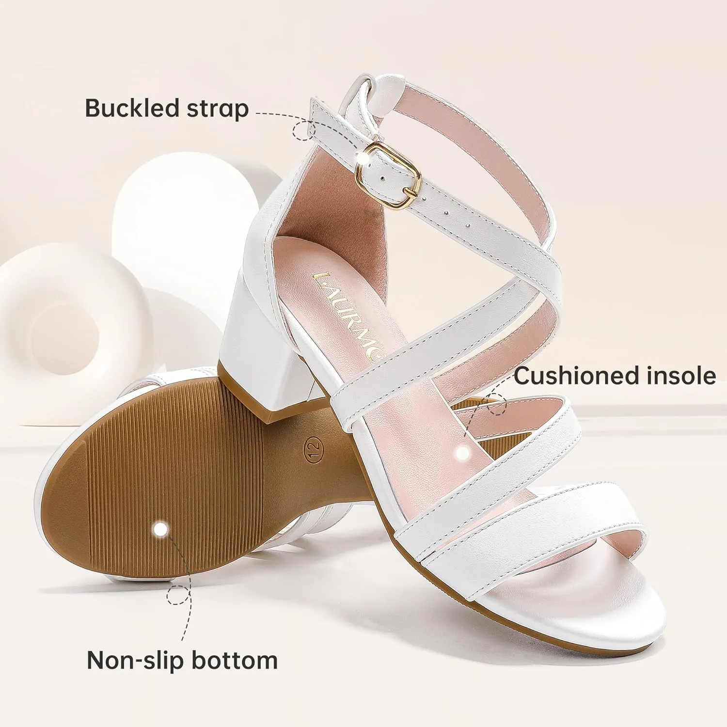 Girls Sandals Chunky High Heel Strappy Open Toe Ankle Strap Dress Shoes for Little Big Kids in Wedding Party