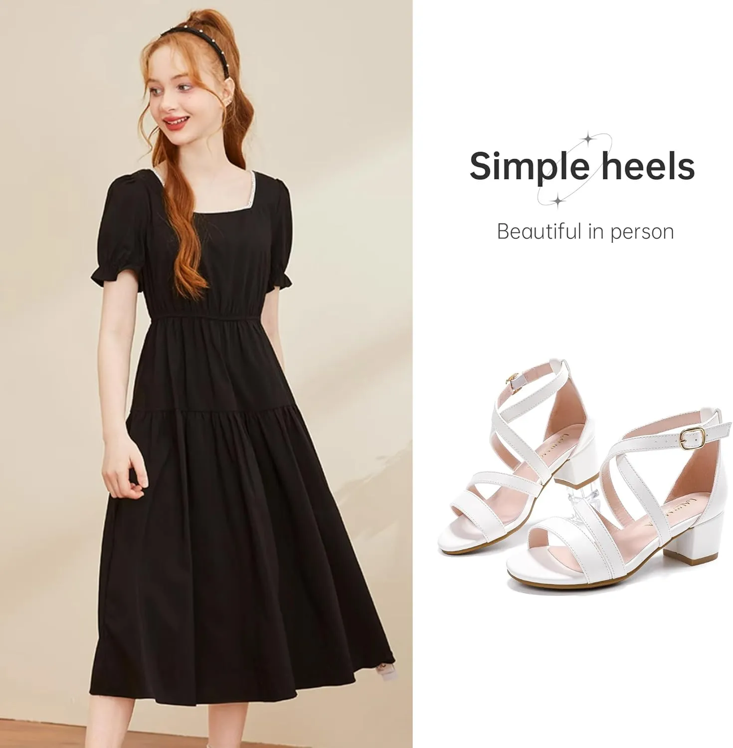 Girls Sandals Chunky High Heel Strappy Open Toe Ankle Strap Dress Shoes for Little Big Kids in Wedding Party