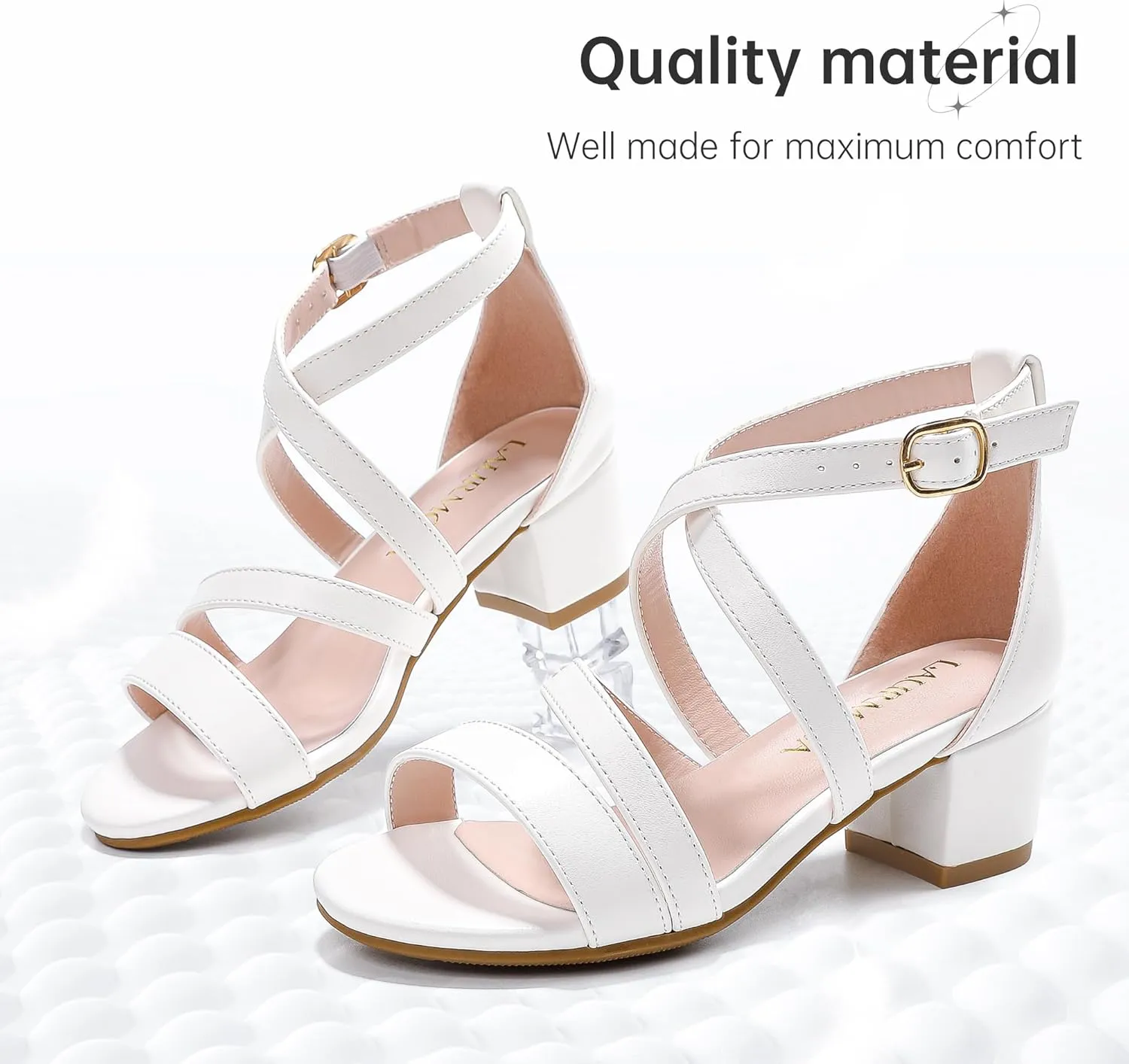 Girls Sandals Chunky High Heel Strappy Open Toe Ankle Strap Dress Shoes for Little Big Kids in Wedding Party