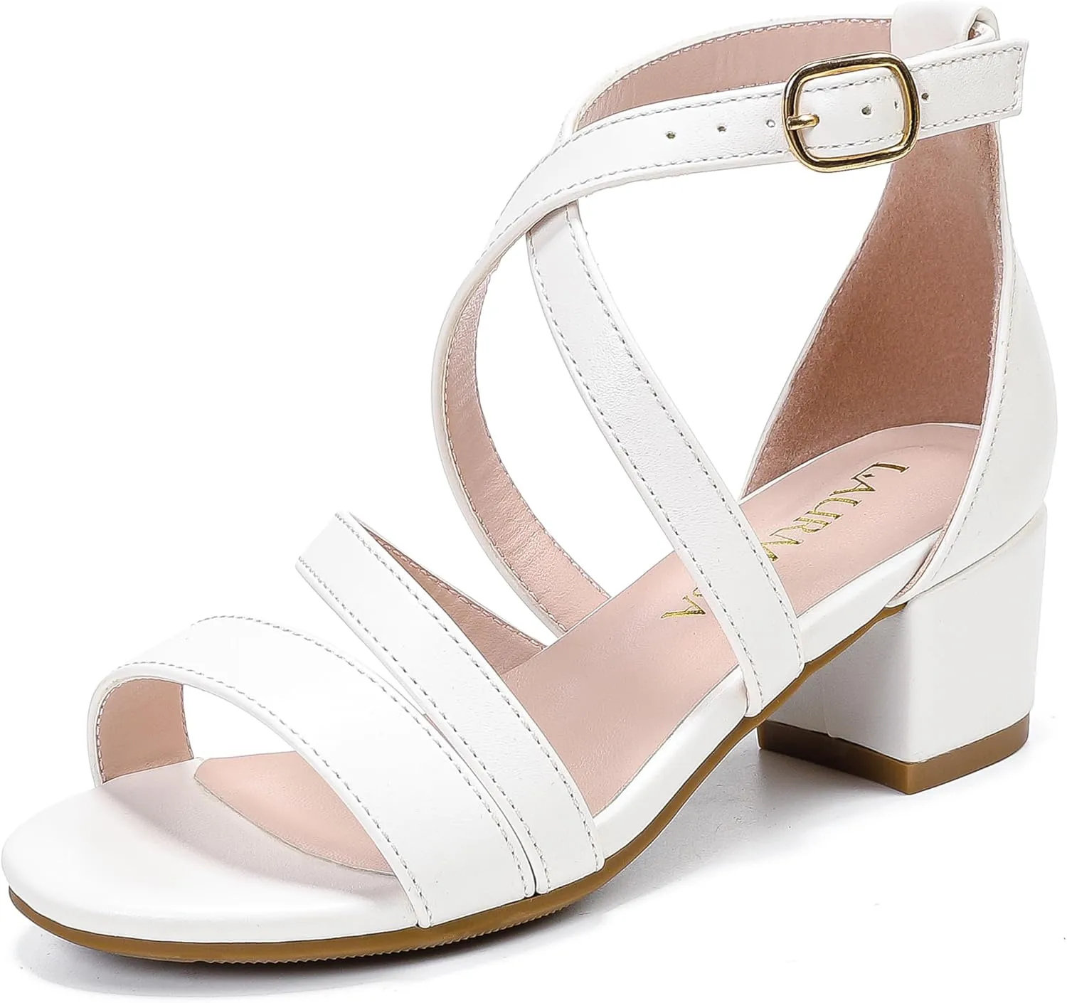 Girls Sandals Chunky High Heel Strappy Open Toe Ankle Strap Dress Shoes for Little Big Kids in Wedding Party