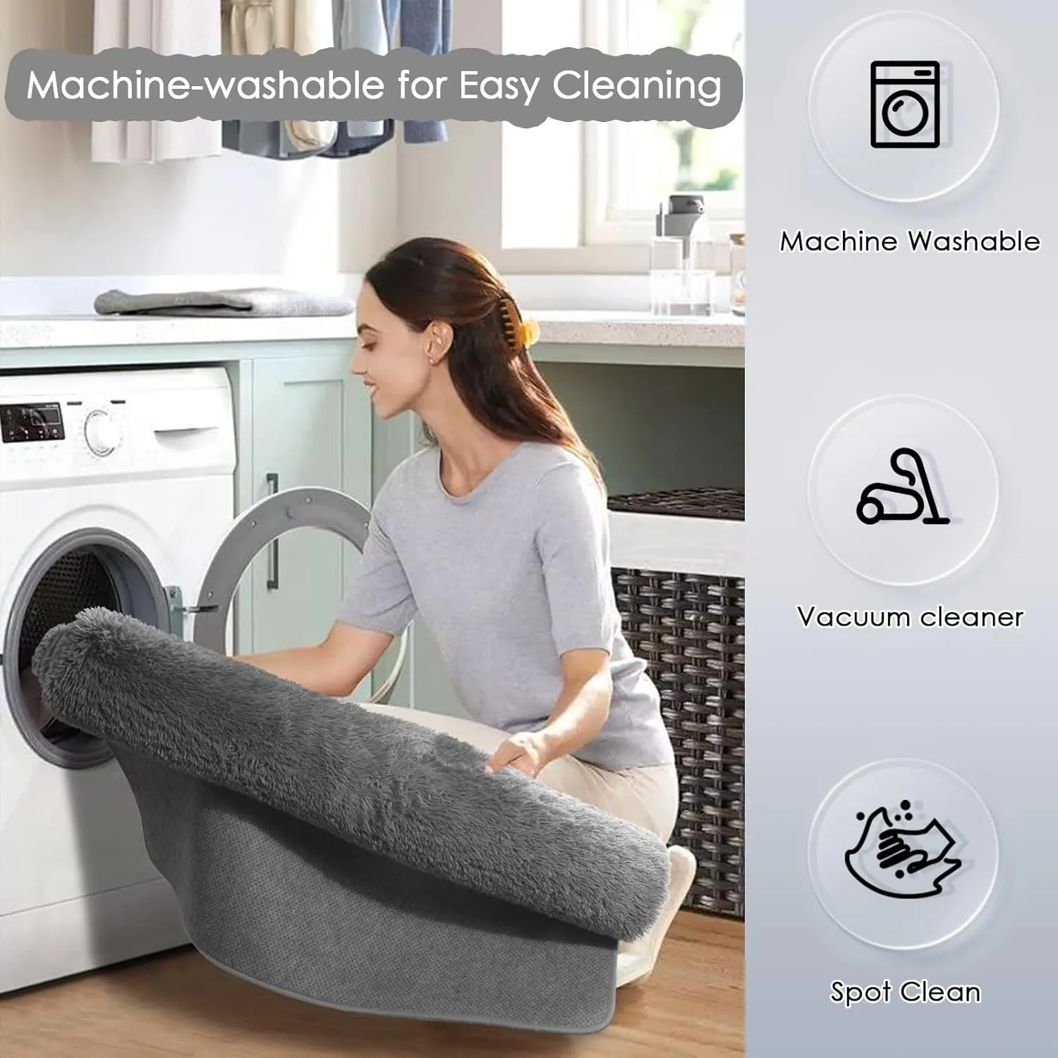 Gray Runner Rugs for Bedroom, 3x5, Fluffy Shag Rugs for Living Room, Furry Bedside Rug for Kids, Teen Boys, Shaggy Throw Rug for Nursery, Fuzzy Plush Grey Carpet, Rectangle, Cute Room Decor for Baby