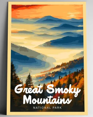 Great Smoky Mountains National Park Modern Style Travel Poster - 8x10-12x18-18x24-24x36 / 4x6 Postcard Designer Series Art Print USA United States Wall Art (12x18 Inch Poster)