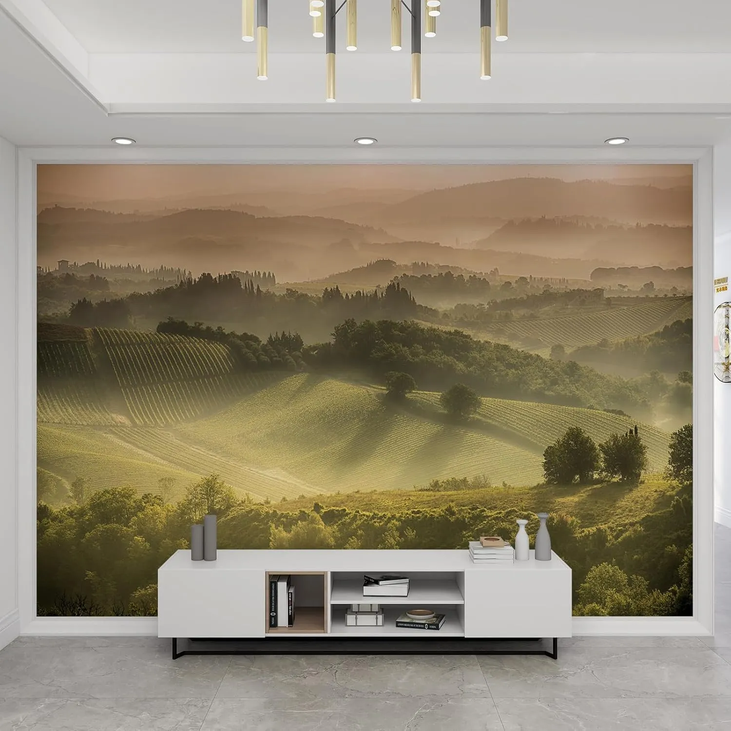Green Forest Wall Murals Sunshine Plateau Natural Scenery Mural Wallpaper Non-Self-Adhesive Photo Wallpaper for Bedroom Bathroom Kitchen 196.85" W x 124.8" H