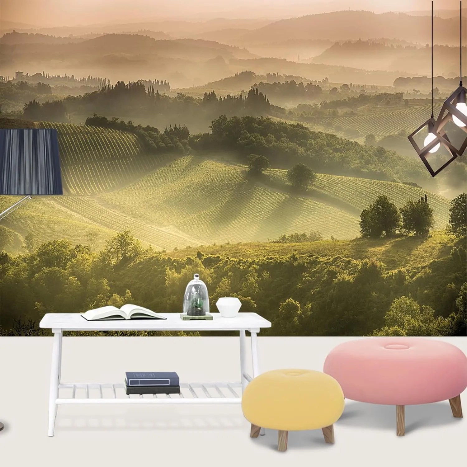 Green Forest Wall Murals Sunshine Plateau Natural Scenery Mural Wallpaper Non-Self-Adhesive Photo Wallpaper for Bedroom Bathroom Kitchen 196.85" W x 124.8" H