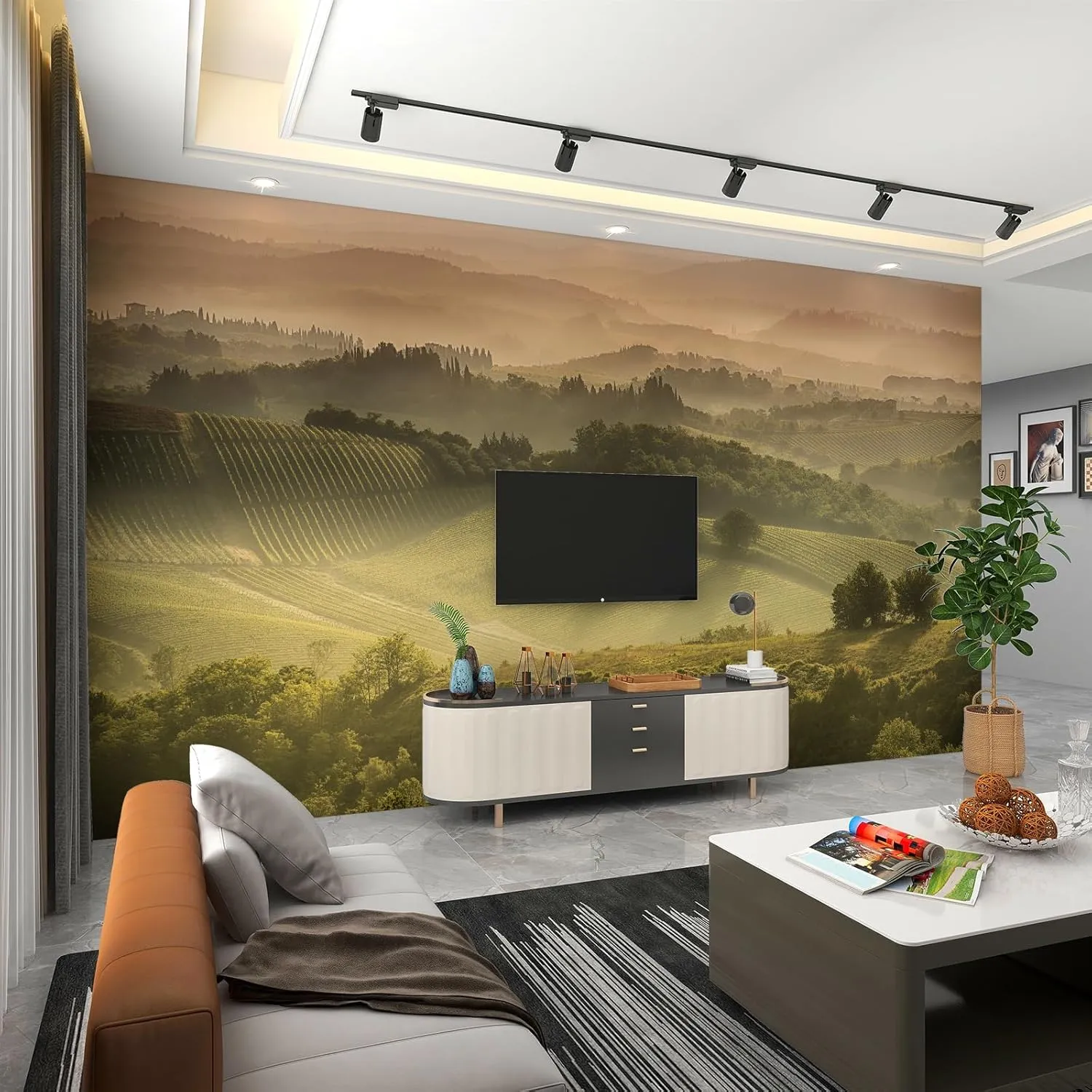 Green Forest Wall Murals Sunshine Plateau Natural Scenery Mural Wallpaper Non-Self-Adhesive Photo Wallpaper for Bedroom Bathroom Kitchen 196.85" W x 124.8" H