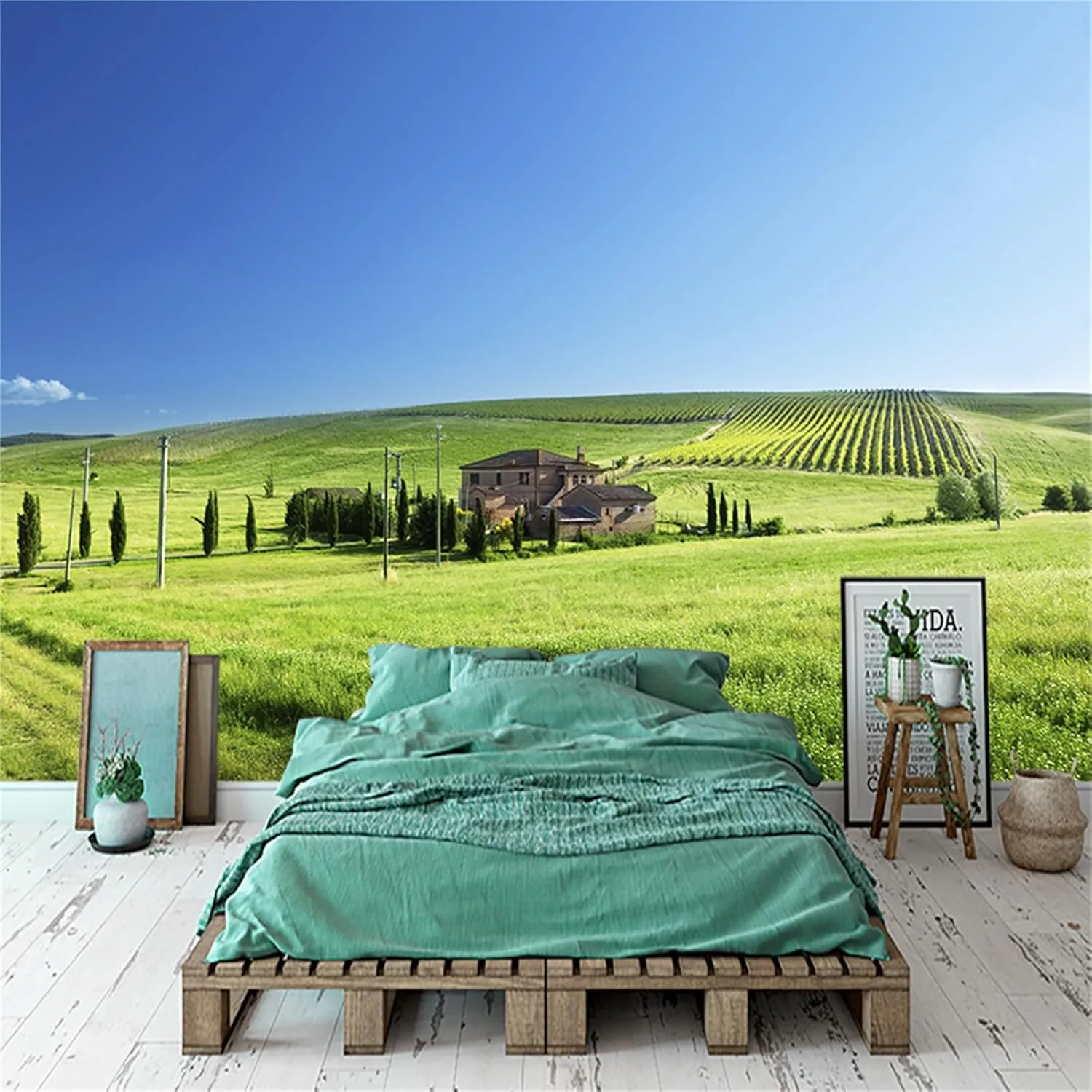Green Grassland Highways and Trails Wall Murals, Custom Natural Landscape 3D Photo Mural Wallpaper, Wall Stickers Wrinkle Free Good Ductility Apply to Kitchen Dining Room59 x 39.4 in