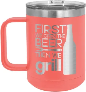 Grill Things CORAL 15 oz Coffee Cup w/Slide Top Lid | Insulated Travel Coffee Mug | BBQ & Grilling Gift Idea For Men Who Have Everything, Dad & Grandpa | Compare To Yeti Rambler | ONLYGIFTS.COM