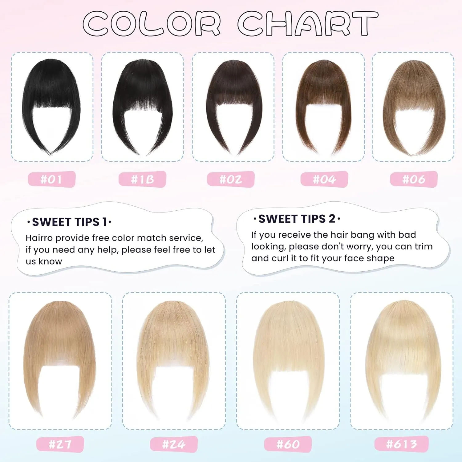 Hairro French Bangs Clip In Hairpiece With Temple Curtain Bangs - Human Hair, Flat Front Fringe, Dark Black - 14g