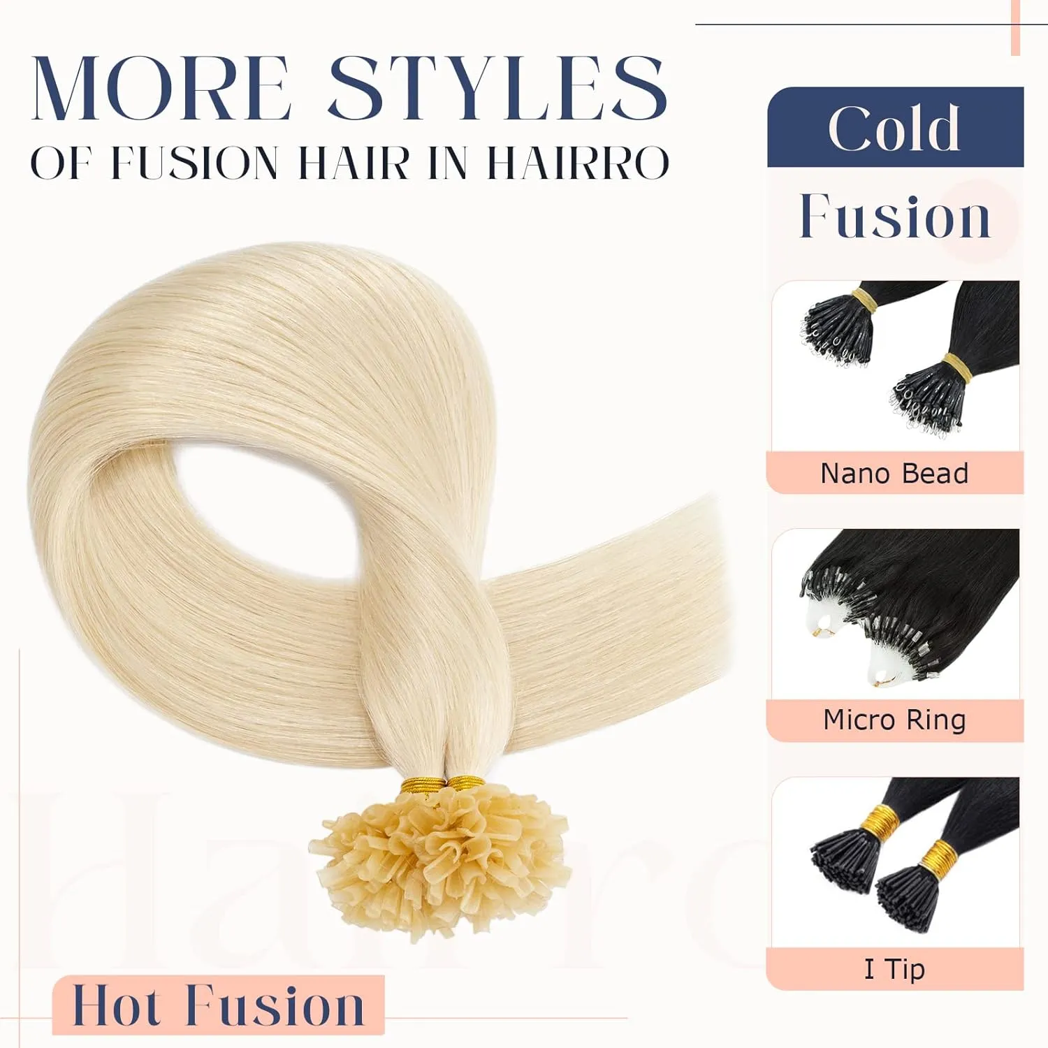 Hairro Pre Bonded Fushion Hair Extensions Nail Tip Human Hair Keratin U Tip Hairpieces Utip Remy Glue Stick Flat Tipped Hairpiece For Women 100 Strands 14" 50g #60 Platinum Blonde