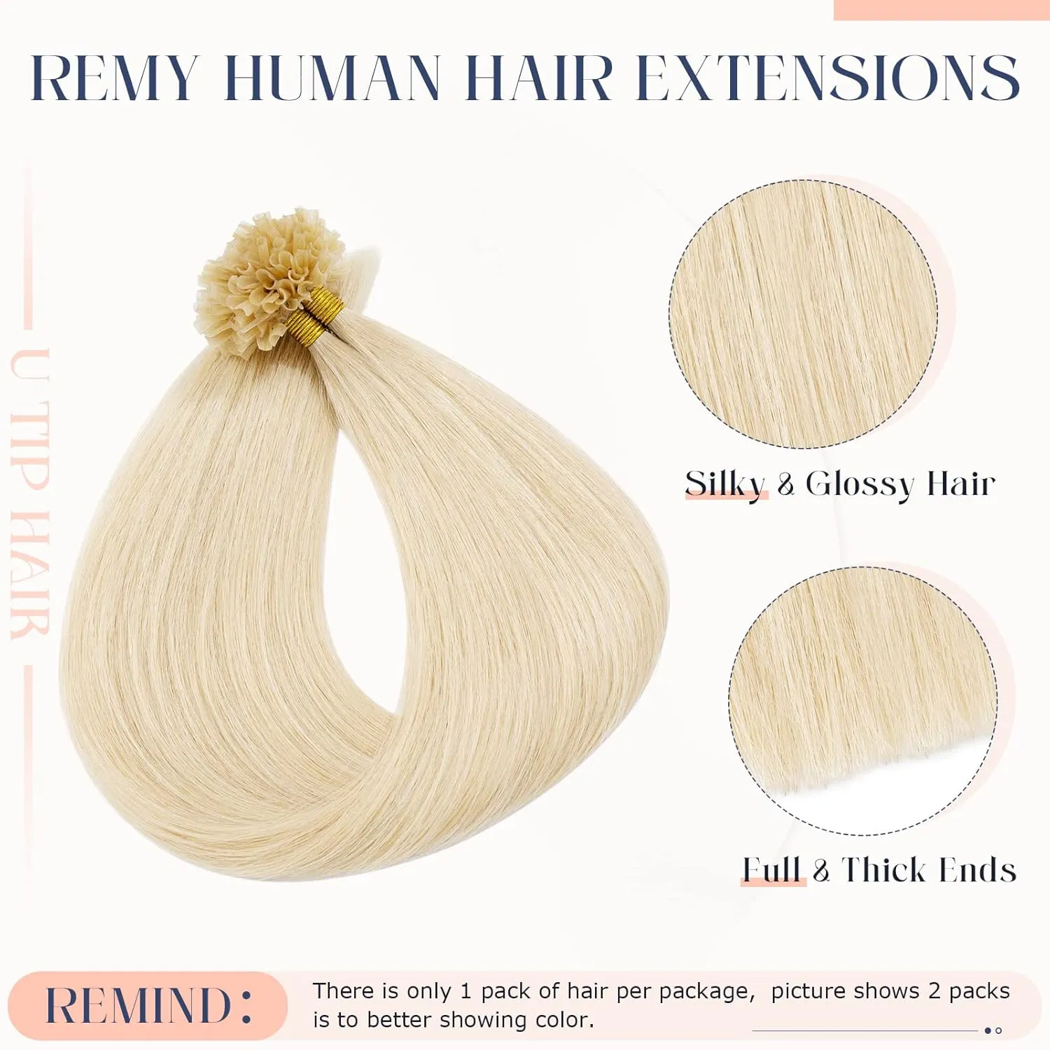 Hairro Pre Bonded Fushion Hair Extensions Nail Tip Human Hair Keratin U Tip Hairpieces Utip Remy Glue Stick Flat Tipped Hairpiece For Women 100 Strands 14" 50g #60 Platinum Blonde