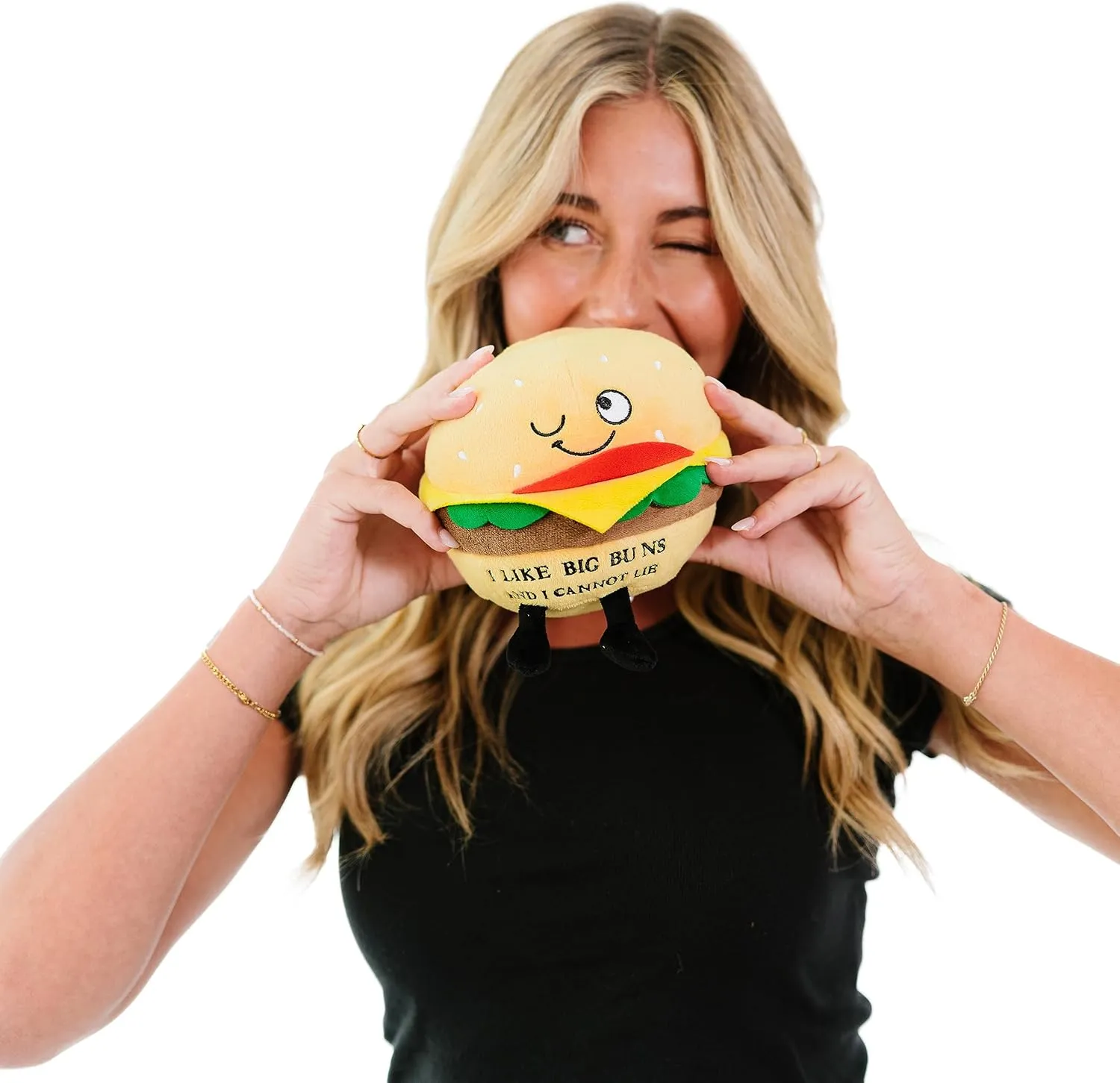 Hamburger Plushie - I Like Big Buns and I Cannot Lie Funny Hamburger Plush, Gift for Grillers, Food Plush Toy for Gifting